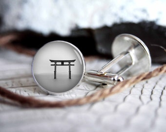 Pagoda photo custom personalized cufflinks, cool gifts for men, wedding silver plated or black cuff link gift for men