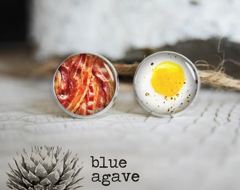 Bacon and Eggs cufflink custom personalized cufflinks, cool gifts for men, wedding silver or black cuff link gift for men