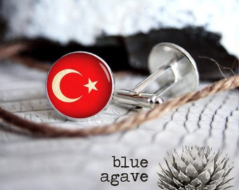 Turkish Flag cufflink custom personalized cufflinks, cool gifts for men, wedding silver or black cuff link gift for men