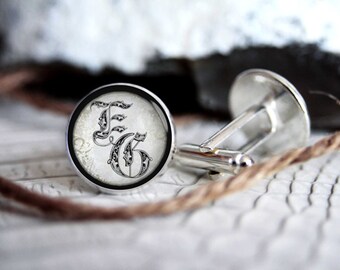 Cufflink Initials monogrammed custom personalized cufflinks, cool gifts for men, wedding silver plated or black cuff link gift for men IN-12