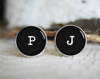 Monogrammed initials personalized cufflinks IN14, cool gifts for men, custom wedding silver plated or black cufflink