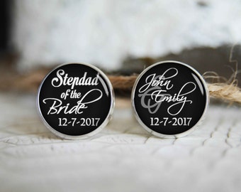 Stepdad of the bride personalized photo cufflinks, cool gifts for men, custom wedding silver plated or black cuff link