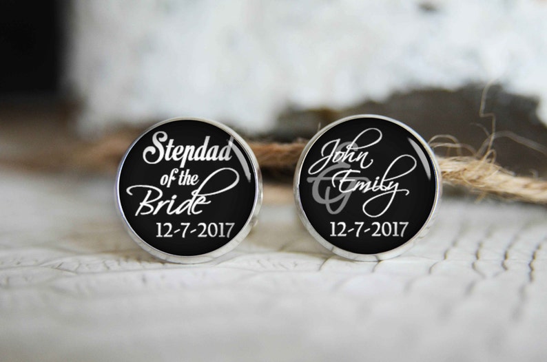custom wedding silver plated or black cuff link cool gifts for men Stepdad of the bride personalized photo cufflinks