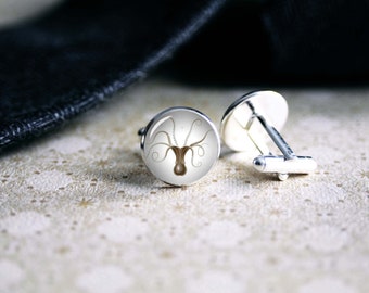 Octopus drawing cufflinks, cool gifts for men, wedding silver plated or black cuff link gift for men
