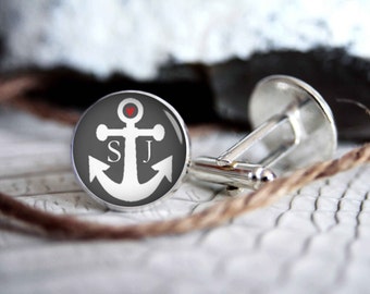 Monogrammed initials personalized cufflinks, cool gifts for men, custom wedding silver plated or black cuff link IN08