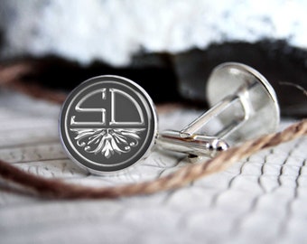 Monogrammed initials personalized cufflinks, cool gifts for men, custom wedding silver plated or black cufflink