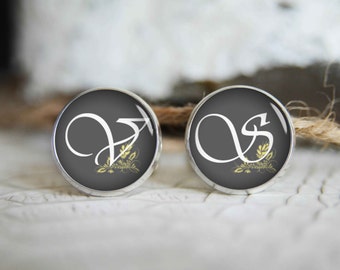 Monogrammed initials personalized cufflinks, cool gifts for men, custom wedding silver plated or black cuff link IN19