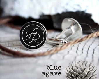 Monogrammed initials personalized cufflinks, cool gifts for men, custom wedding silver plated or black cufflink