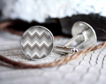 White and gray pattern personalized custom cufflinks, cool gifts for men, wedding silver plated or black cuff link