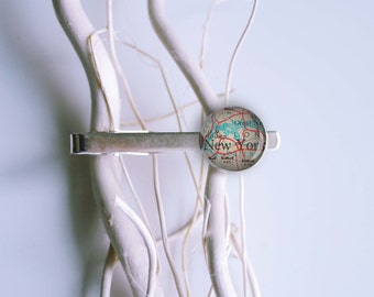 New York map personalized tie clip, tie bar, tie tack, lapel pin, cool gifts for men, custom wedding silver plated or black