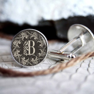 Monogrammed initials personalized cufflinks, cool gifts for men, custom wedding silver plated or black cuff link IN13