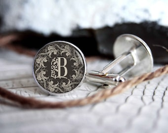 Monogrammed initials personalized cufflinks, cool gifts for men, custom wedding silver plated or black cuff link IN13