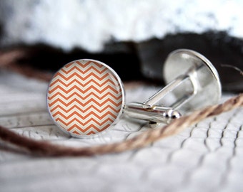 Pink and white personalized custom cufflinks, cool gifts for men, wedding silver plated or black cuff link