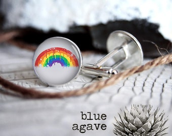 Pride Rainbow cufflink custom personalized cufflinks, cool gifts for men, wedding silver or black cuff link gift for men