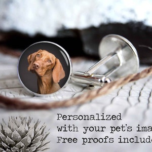 Personalized cufflinks with your pet image, custom cool gifts for men, photo wedding silver plated or black cuff links