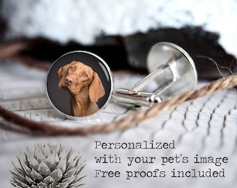 Personalized cufflinks with your pet image, custom cool gifts for men, photo wedding silver plated or black cuff links