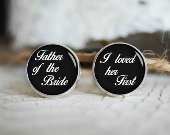 Father of the bride personalized cufflinks, cool gifts for men, custom wedding silver plated or black cuff link NF01