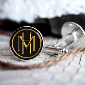 Monogrammed initials personalized cufflinks, cool gifts for men, custom wedding silver plated or black cufflink