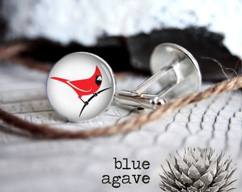 Cardinal Minimalist drawing cufflink custom personalized cufflinks, cool gifts for men, wedding silver or black cuff link gift for men