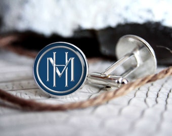 Monogrammed initials personalized cufflinks, cool gifts for men, custom wedding silver plated or black cufflink