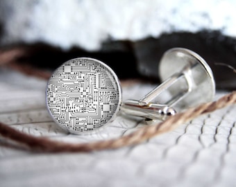 Computer chip personalized custom cufflinks, cool gifts for men, wedding silver plated or black cuff link
