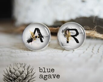 Monogrammed initials personalized cufflinks, cool gifts for men, custom wedding silver plated or black cufflink