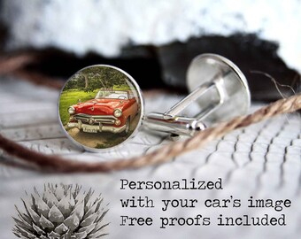 Personalized cufflinks with your car image, custom cool gifts for men, photo wedding silver plated or black cuff links
