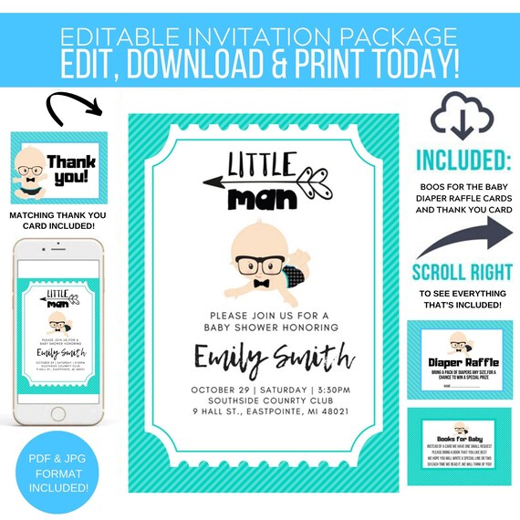 Little Man Shower ,Games Package Printable, Boss Baby It's a Boy ~ Baby Shower, Price is Right, What's in Your Purse - Instant Download Il_570xn