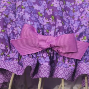 PURPLE FLOWERS Cotton Fabric Ladies Designer Shower Cap Two-Tone Colored Purple Diamonds Cotton Fabric Trim Purple Grosgrain Ribbon image 4