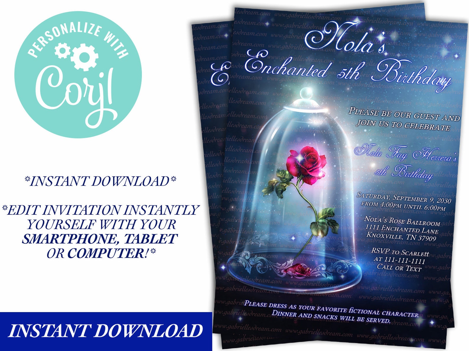 Enchanted Birthday Invitation Rose Birthday Enchanted First Etsy