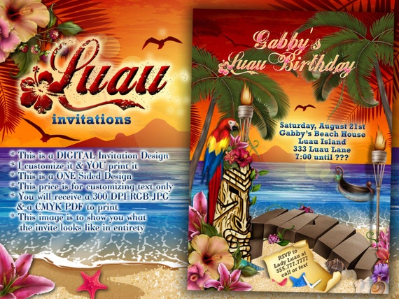 luau party invitations hawaiian theme party luau party etsy hawaiian themed party invitations