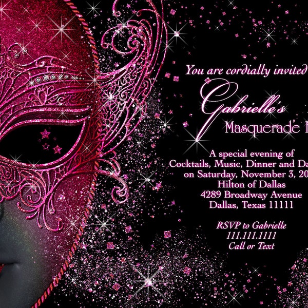 Pink Masquerade Party Invitation Etsy Pink Masquerade Party Invitation Etsy