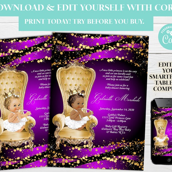 Royal Purple Baby Shower Invitations Etsy