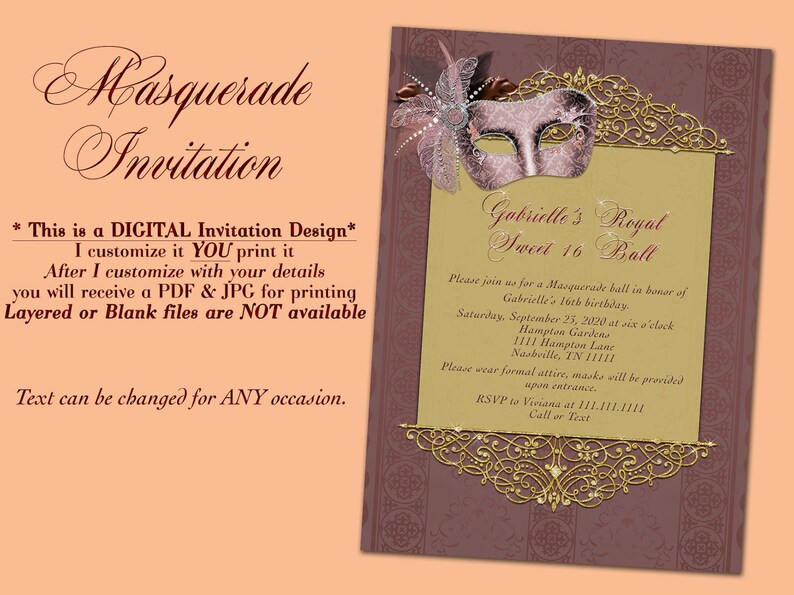 Masquerade Invitation Mardis Gras Invitations Masquerade Etsy