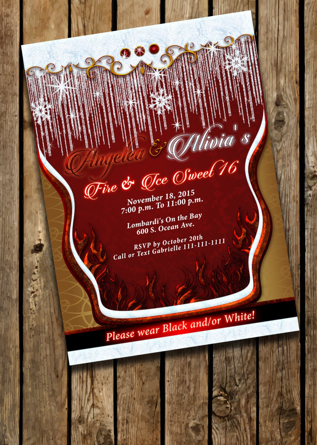 Sweet 16 invitations, Fire and Ice ...