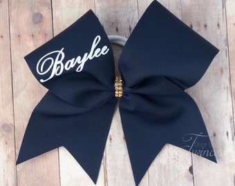 Personalized Cheer Bow with your name, Navy cheer bow, cheer bow with glitter words, bows for cheer teams, competition cheer bows for teams