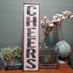 Cheers Sign, Wood Bar Sign, Wine Bar Sign, Liquor Cart Sign, Wood Cheers Sign, Custom Wood Sign, Kitchen Sign, Vertical Sign