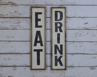 24 Inch Eat Vertical Wood Print Kitchen Sign