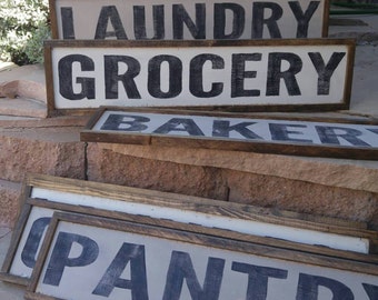 Custom Wood Sign Bakery Market Laundry Pantry Grocery Made to Order Distressed Modern Farmhouse Decor