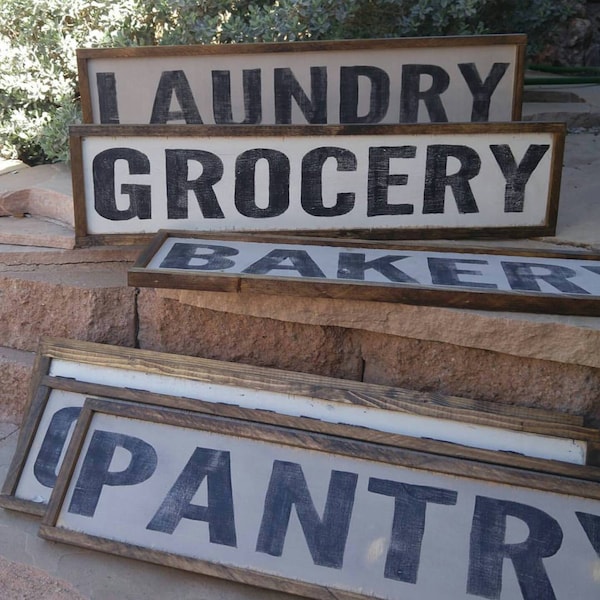 Custom Wood Sign Bakery Market Laundry Pantry Grocery Made to Order Distressed Modern Farmhouse Decor