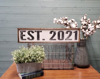 Established Sign, Est Sign, Wedding Gift, Farmhouse Decor, Farmhouse Style, Wooden Sign, Custom Wood Sign, Framed Wood Sign, EST 2021