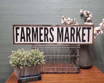 Farmers Market Sign, Farmhouse Decor, Farmhouse Kitchen, Farmhouse Signs, Wooden Sign, Custom Wood Sign, Kitchen Sign, Framed Wood Sign