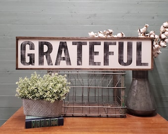 Grateful Sign, Grateful Thankful Blessed, Farmhouse Decor, Farmhouse Signs, Wooden Sign, Custom Wood Sign