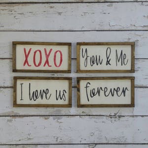 Valentines Day Decor, Mini Love Signs, I Love Us, Forever, You and Me, XOXO, Gifts for Her, Gallery Wall, Wood Signs