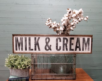 Milk & Cream Sign, Milk and Cream, Rustic Wood Sign, Farmhouse Wall Decor, Custom Wood Sign, Kitchen Sign, Market Sign, Pantry Sign