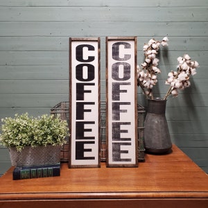 Coffee Sign, Coffee Bar Sign, Farmhouse Decor, Wood Coffee Sign, Custom Wood Sign, Kitchen Sign, Framed Wood Sign, Vertical Sign