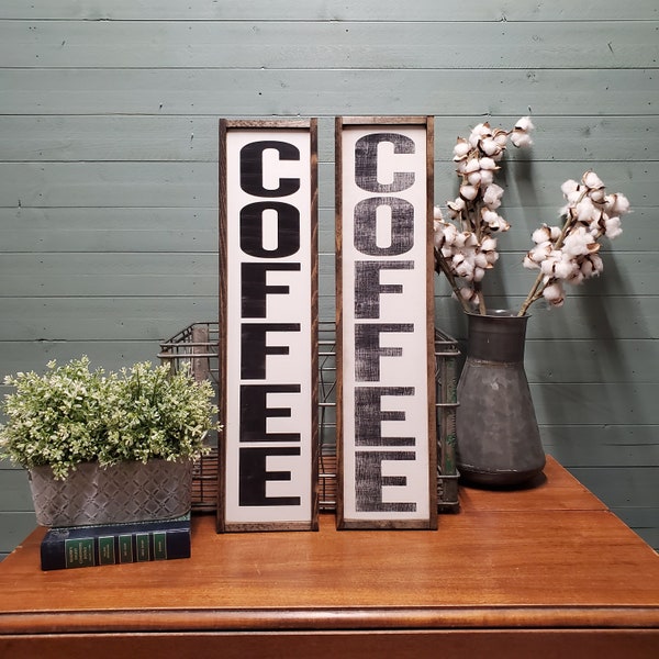 Coffee Sign, Coffee Bar Sign, Farmhouse Decor, Wood Coffee Sign, Custom Wood Sign, Kitchen Sign, Framed Wood Sign, Vertical Sign