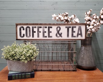 Coffee and Tea Sign, Coffee Bar Sign, Coffee and Tea, Farmhouse Decor, Wood Coffee Sign, Custom Wood Sign, Framed Wood Sign