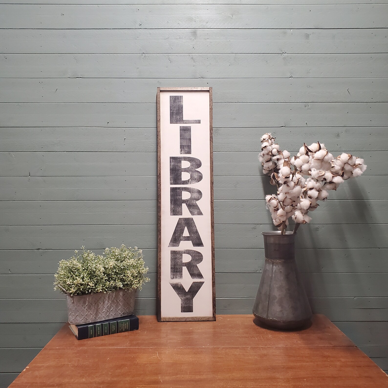 Library Sign Library Decor Wood Library Sign Vertical - Etsy