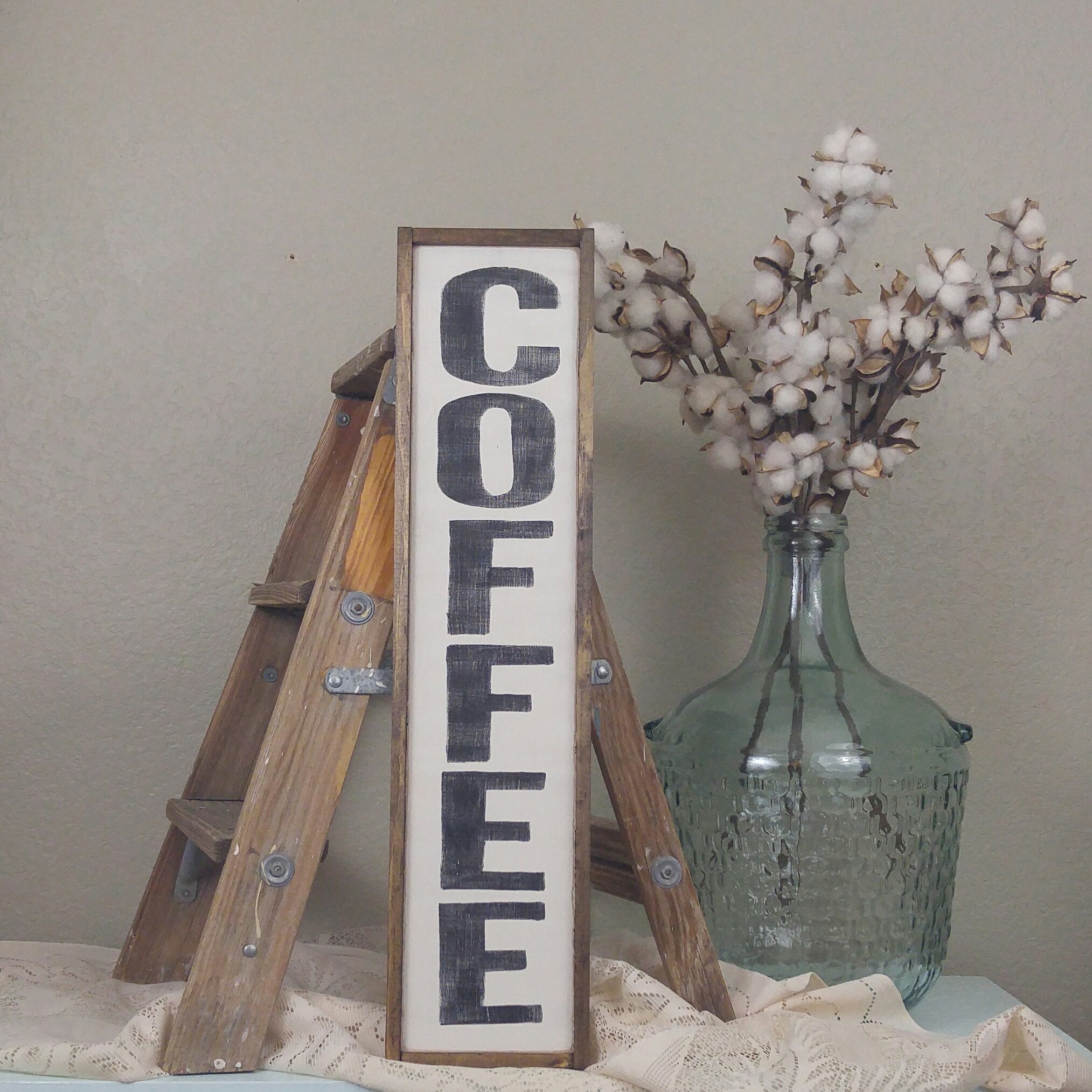 Signe de Café, Signe Barre Décor Ferme, Café Bois, Bois Personnalisé, Cuisine, en Encadré, Vertical